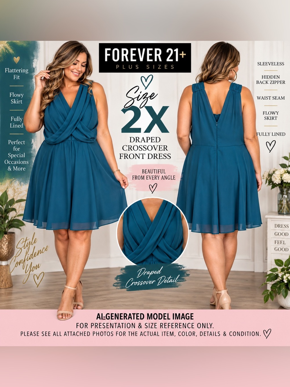 Forever 21+ Teal Draped Crossover Front Dress Plus Size 2X